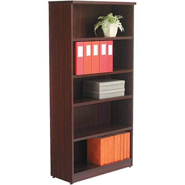 ALERA - 5 Shelf, 65" High x 31-3/4" Wide Bookcase - 14" Deep, Woodgrain Laminate, Mahogany - Best Tool & Supply