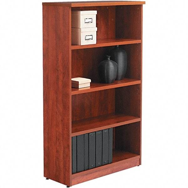 ALERA - 4 Shelf, 55" High x 31-3/4" Wide Bookcase - 14" Deep, Woodgrain Laminate, Medium Cherry - Best Tool & Supply