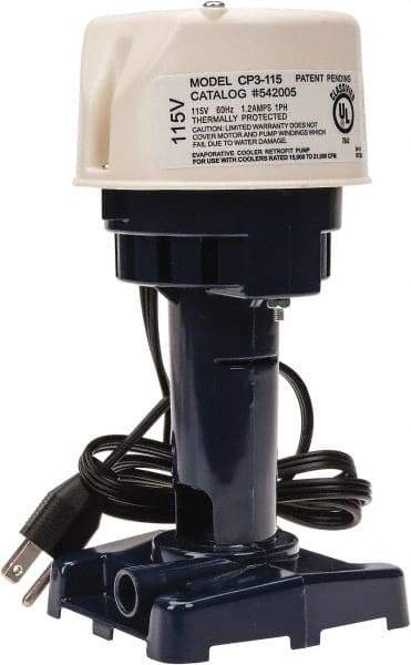 Little Giant Pumps - 1.2 Amp, 115 Volt, 1/30 hp, 1 Phase, Thermal Plastic Evaporative Cooler Pumps Machine Tool & Recirculating Pump - 9.3 GPM, 12 psi, 9" Overall Height, 4-1/2" Body Length, ABS Impeller, Open Fan Cooled Motor - Best Tool & Supply