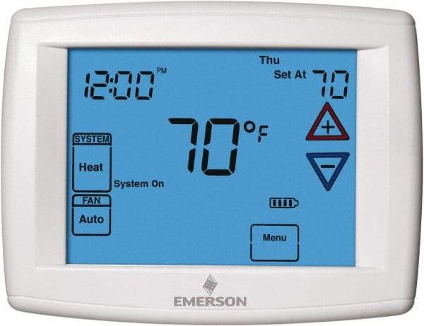 White-Rodgers - 45 to 99°F, 3 Heat, 2 Cool, Universal Touch Screen Programmable Thermostat - 0 to 30 Volts, Horizontal Mount, Electronic Contacts Switch - Best Tool & Supply