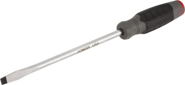 Slotted Screwdriver: 3/8″ Width, 12-3/4″ OAL, 8″ Blade Length 203mm Blade Length, Round Shank, Ergonomic Handle