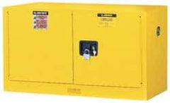 Justrite - 2 Door, 1 Shelf, Yellow Steel Stackable Safety Cabinet for Flammable and Combustible Liquids - 24" High x 43" Wide x 18" Deep, Manual Closing Door, 17 Gal Capacity - Best Tool & Supply