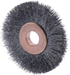 Osborn - 1-1/2" OD, 1/4" Arbor Hole, Crimped Steel Wheel Brush - 1/8" Face Width, 21/64" Trim Length, 0.003" Filament Diam, 20,000 RPM - Best Tool & Supply