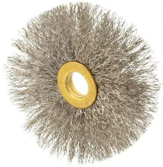 Osborn - 3" OD, 1/2" Arbor Hole, Crimped Stainless Steel Wheel Brush - 1/4" Face Width, 1" Trim Length, 0.008" Filament Diam, 20,000 RPM - Best Tool & Supply