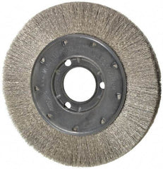 Osborn - 6" OD, 1-1/4" Arbor Hole, Crimped Stainless Steel Wheel Brush - 5/8" Face Width, 1-1/8" Trim Length, 0.005" Filament Diam, 6,000 RPM - Best Tool & Supply