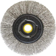 Osborn - 4" OD, 1/2 & 5/8" Arbor Hole, Crimped Stainless Steel Wheel Brush - 3/8" Face Width, 13/16" Trim Length, 0.0104" Filament Diam, 6,000 RPM - Best Tool & Supply