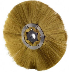 Osborn - 6" OD, 1/2" Arbor Hole, Crimped Brass Wheel Brush - 1/2" Face Width, 1-7/8" Trim Length, 0.005" Filament Diam, 4,000 RPM - Best Tool & Supply