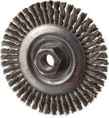 Osborn - 4" OD, 5/8-11 Arbor Hole, Knotted Steel Wheel Brush - 3/16" Face Width, 1" Trim Length, 0.02" Filament Diam, 12,000 RPM - Best Tool & Supply