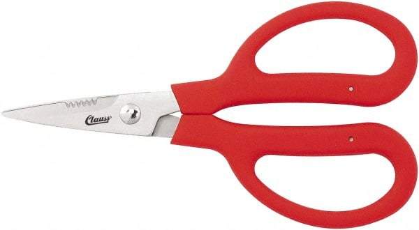 Clauss - 4" LOC, 9-1/4" OAL Stainless Steel Blunt Point Trimmers - Serrated, Plastic Straight Handle, For Paper, Fabric - Best Tool & Supply