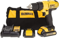 DeWALT - 20 Volt 1/2" Chuck Pistol Grip Handle Cordless Drill - 0-450 & 0-1500 RPM, Single-Sleeve Ratcheting Chuck, Reversible, 2 Lithium-Ion Batteries Included - Best Tool & Supply