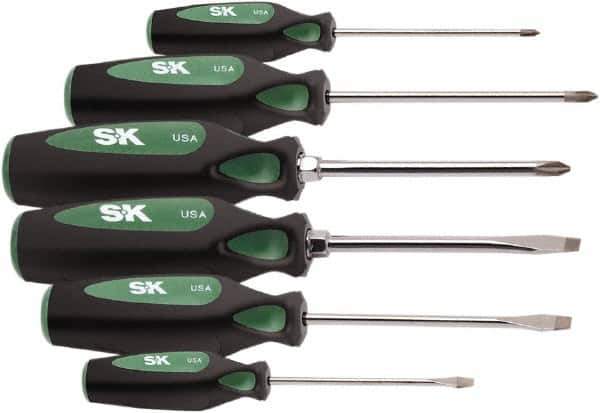 SK - 6 Piece Phillips & Slotted Screwdriver Set - Bit Sizes: Philips #0, #1 & #2 - Best Tool & Supply