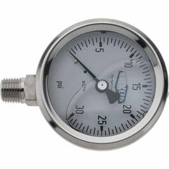 Value Collection - 2-1/2" Dial, 1/4 Thread, 0-30 Scale Range, Pressure Gauge - Lower Connection Mount, Accurate to 2-1-2% of Scale - Best Tool & Supply