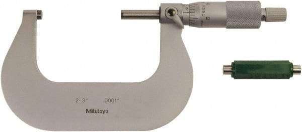 Mitutoyo - 2 to 3" Range, 0.0001" Graduation, Mechanical Outside Micrometer - Ratchet Stop Thimble, 1.1" Throat Depth, Accurate to 0.0001" - Best Tool & Supply