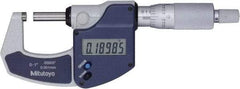 Mitutoyo - 0 to 1" Range, 0" Resolution, Standard Throat, Electronic Outside Micrometer - 0.0001" Accuracy, Ratchet Stop Thimble, Rotating Spindle, SR44 Battery, Includes NIST Traceability Certification - Best Tool & Supply