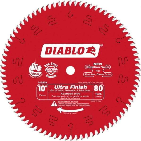 Freud - 10" Diam, 5/8" Arbor Hole Diam, 80 Tooth Wet & Dry Cut Saw Blade - Carbide-Tipped, Standard Round Arbor - Best Tool & Supply