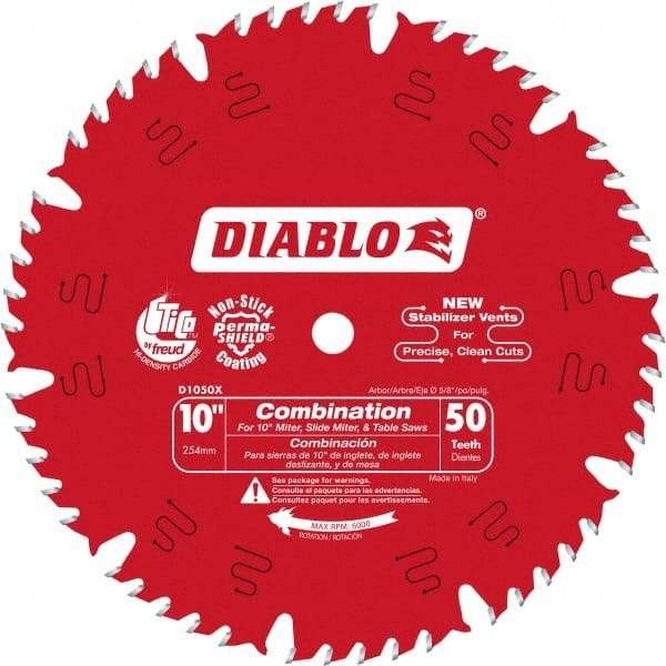 Freud - 10" Diam, 5/8" Arbor Hole Diam, 50 Tooth Wet & Dry Cut Saw Blade - Carbide-Tipped, Standard Round Arbor - Best Tool & Supply