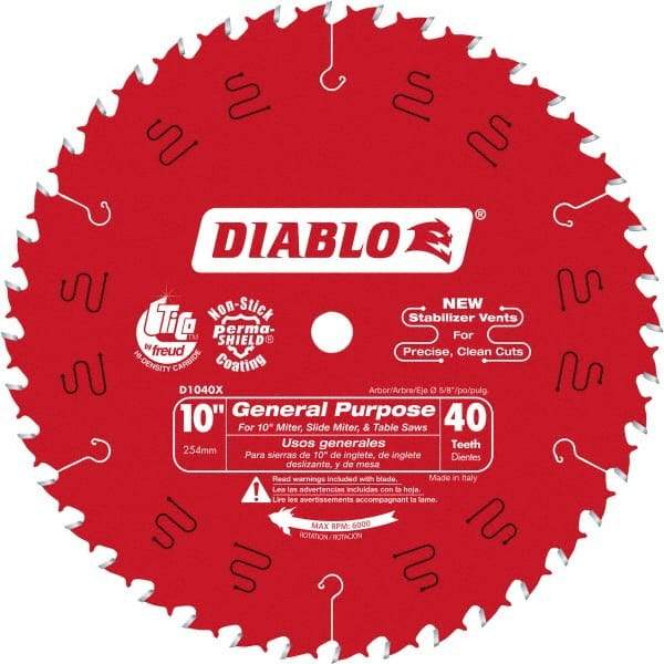 Freud - 10" Diam, 5/8" Arbor Hole Diam, 40 Tooth Wet & Dry Cut Saw Blade - Carbide-Tipped, Standard Round Arbor - Best Tool & Supply