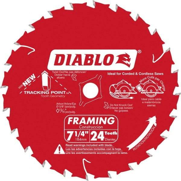 Freud - 7-1/4" Diam, 5/8" Arbor Hole Diam, 24 Tooth Wet & Dry Cut Saw Blade - Carbide-Tipped, Standard Round Arbor - Best Tool & Supply