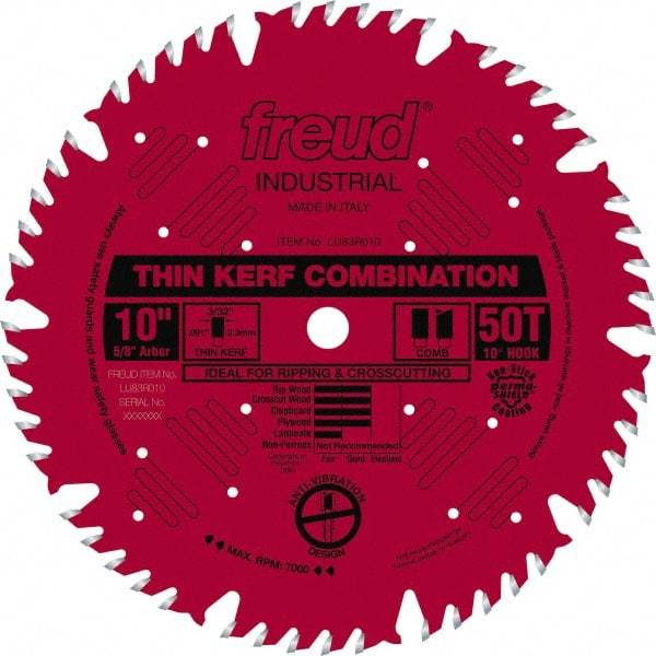 Freud - 10" Diam, 5/8" Arbor Hole Diam, 50 Tooth Wet & Dry Cut Saw Blade - Carbide-Tipped, Combination Action, Standard Round Arbor - Best Tool & Supply