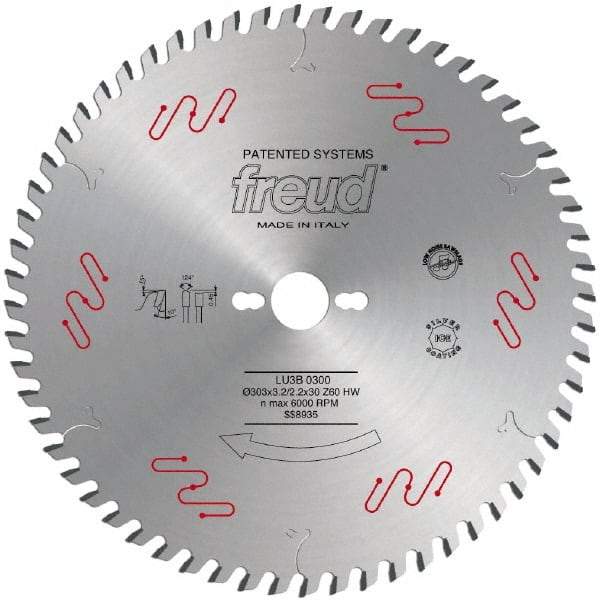 Freud - 303mm Diam, 30mm Arbor Hole Diam, 60 Tooth Wet & Dry Cut Saw Blade - Carbide-Tipped, Standard Round Arbor - Best Tool & Supply