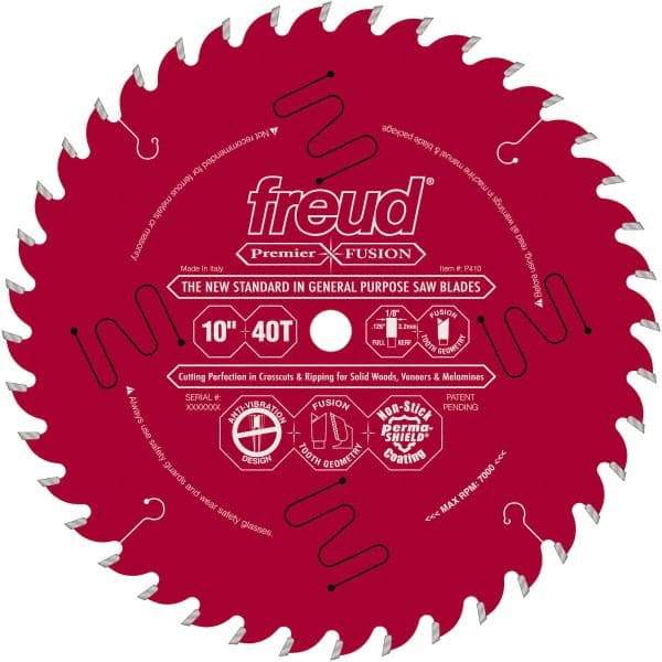 Freud - 10" Diam, 5/8" Arbor Hole Diam, 40 Tooth Wet & Dry Cut Saw Blade - Carbide-Tipped, Standard Round Arbor - Best Tool & Supply