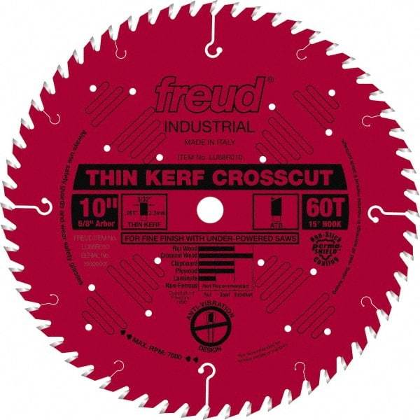 Freud - 10" Diam, 5/8" Arbor Hole Diam, 60 Tooth Wet & Dry Cut Saw Blade - Carbide-Tipped, Standard Round Arbor - Best Tool & Supply