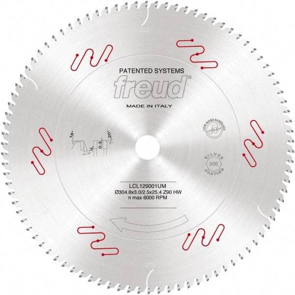 Freud - 12" Diam, 1" Arbor Hole Diam, 90 Tooth Wet & Dry Cut Saw Blade - Carbide-Tipped, Standard Round Arbor - Best Tool & Supply