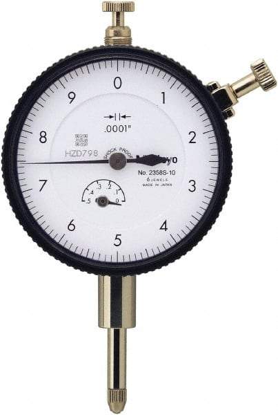 Mitutoyo - 0.5" Range, 0-10 Dial Reading, 0.0001" Graduation Dial Drop Indicator - 57mm Dial, 0.01" Range per Revolution, 0.0008" Accuracy, Includes NIST Traceability Certification - Best Tool & Supply