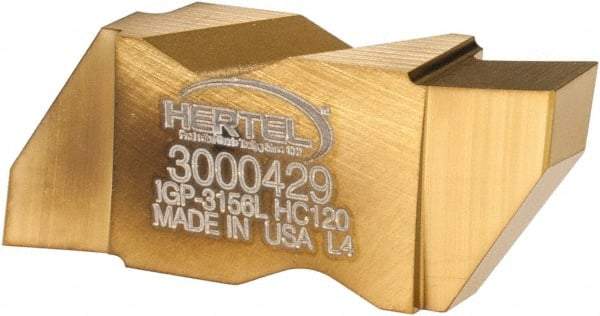 Hertel - 3156IGP Grade HC120, 3.96mm Cutting Width Carbide Grooving Insert - 4.57mm Max Depth of Cut, Left Hand, TiN Finish - Best Tool & Supply