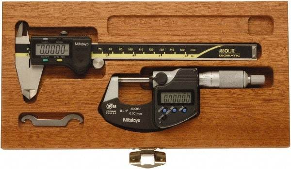 Mitutoyo - 4 Piece, Caliberated Machinist Caliper and Micrometer Tool Kit - 0 to 6 Inch Caliper, 0.0005 Inch Caliper Resoluion, 0 to 1 Inch Micrometer, 0.0001 Inch Graduation, 0.0005 Inch Resoluion - Best Tool & Supply