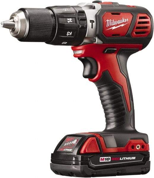 Milwaukee Tool - 18 Volt 1/2" Keyless Chuck Cordless Hammer Drill - 0 to 28,800 BPM, 0 to 1,800 RPM, Reversible - Best Tool & Supply