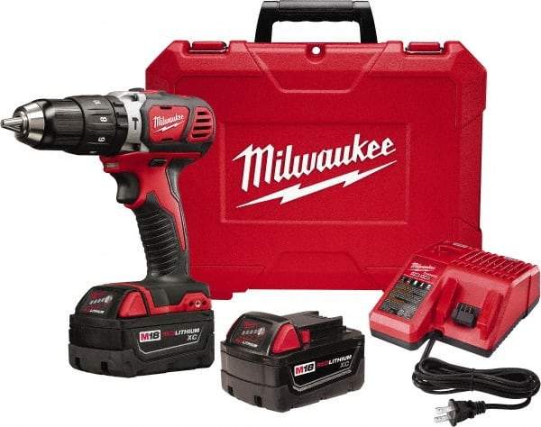 Milwaukee Tool - 18 Volt 1/2" Keyless Chuck Cordless Hammer Drill - 0 to 28,800 BPM, 0 to 1,800 RPM, Reversible - Best Tool & Supply