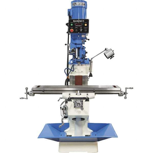 Summit - 9" Table Width x 49" Table Length, Electronic Variable Speed Control, 3 Phase Knee Milling Machine - R8 Spindle Taper, 3 hp - Best Tool & Supply