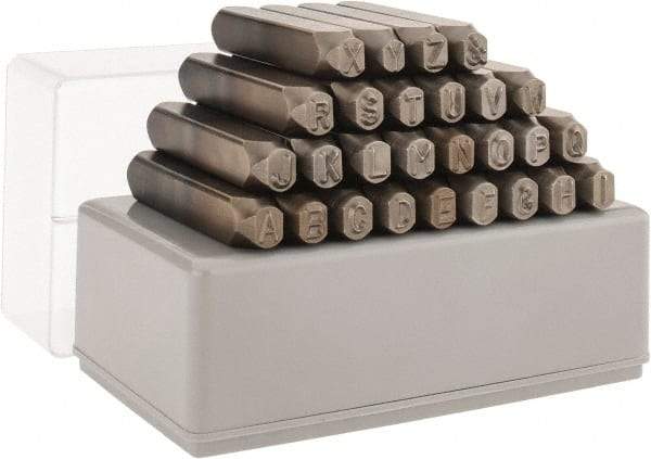 C.H. Hanson - 27 Piece, 1/4" Character Steel Stamp Set - Letters, Reverse - Best Tool & Supply