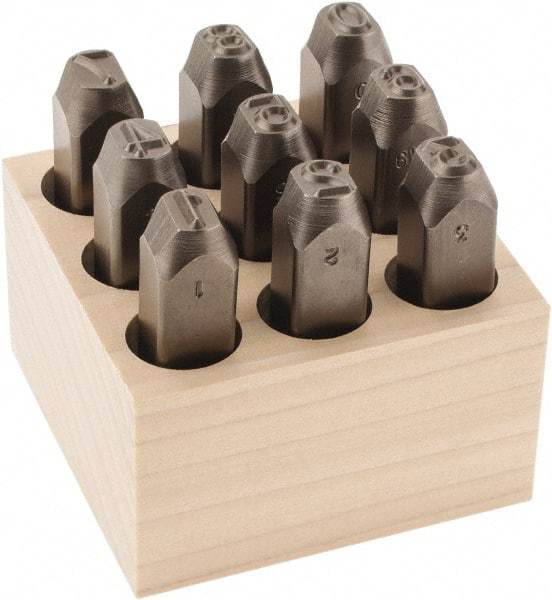 C.H. Hanson - 9 Piece, 3/8" Character Steel Stamp Set - Figures, Low Stress Round Face Full - Best Tool & Supply