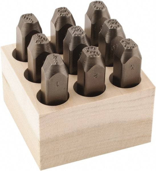 C.H. Hanson - 9 Piece, 3/8" Character Steel Stamp Set - Figures, Low Stress Round Face Dot - Best Tool & Supply