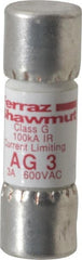 Cylindrical Time Delay Fuse: G, 3 A, 10.3 mm Dia - 600V, 100 kA at AC, Fiberglass;GMG