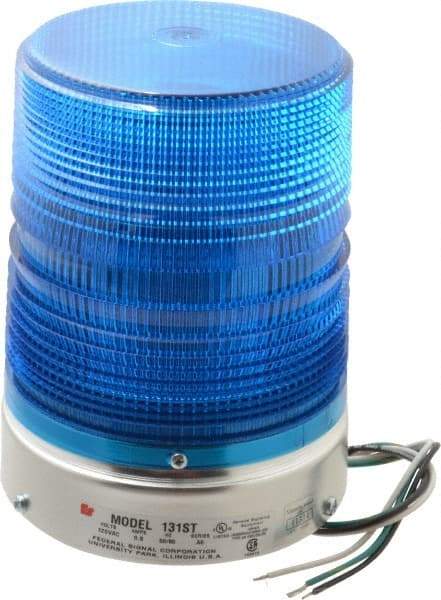 Federal Signal Corp - 120 VAC, 3R NEMA Rated, Strobe Tube, Blue, Single Flash Strobe Light - 80 Flashes per min, 1/2 Inch Pipe, 5.7 Inch Diameter, 8-1/2 Inch High, IP45 Ingress Rating, Pipe Mount - Best Tool & Supply