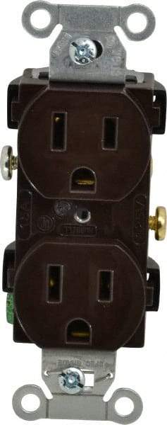 Hubbell Wiring Device-Kellems - 125 VAC, 15 Amp, 5-15R NEMA Configuration, Brown, Specification Grade, Self Grounding Duplex Receptacle - 1 Phase, 2 Poles, 3 Wire, Flush Mount - Best Tool & Supply