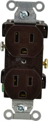 Hubbell Wiring Device-Kellems - 125 VAC, 15 Amp, 5-15R NEMA Configuration, Brown, Specification Grade, Self Grounding Duplex Receptacle - 1 Phase, 2 Poles, 3 Wire, Flush Mount - Best Tool & Supply