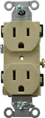 Hubbell Wiring Device-Kellems - 125 VAC, 15 Amp, 5-15R NEMA Configuration, Ivory, Specification Grade, Self Grounding Duplex Receptacle - 1 Phase, 2 Poles, 3 Wire, Flush Mount - Best Tool & Supply