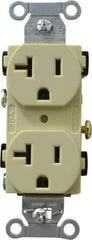 Hubbell Wiring Device-Kellems - 125 VAC, 20 Amp, 5-20R NEMA Configuration, Ivory, Specification Grade, Self Grounding Duplex Receptacle - 1 Phase, 2 Poles, 3 Wire, Flush Mount - Best Tool & Supply