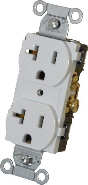 Hubbell Wiring Device-Kellems - 125 VAC, 20 Amp, 5-20R NEMA Configuration, White, Specification Grade, Self Grounding Duplex Receptacle - 1 Phase, 2 Poles, 3 Wire, Flush Mount - Best Tool & Supply