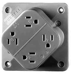 Hubbell Wiring Device-Kellems - 125 VAC, 15 Amp, 5-15R NEMA Configuration, Brown, Hospital Grade, Self Grounding Fourplex Receptacle - 1 Phase, 2 Poles, 3 Wire, Flush Mount, Impact Resistant - Best Tool & Supply