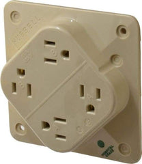 Hubbell Wiring Device-Kellems - 125 VAC, 15 Amp, 5-15R NEMA Configuration, Ivory, Hospital Grade, Self Grounding Fourplex Receptacle - 1 Phase, 2 Poles, 3 Wire, Flush Mount, Impact Resistant - Best Tool & Supply