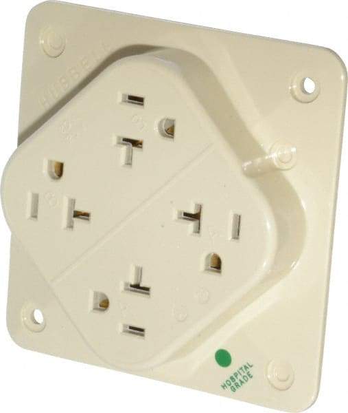 Hubbell Wiring Device-Kellems - 125 VAC, 20 Amp, 5-20R NEMA Configuration, Ivory, Hospital Grade, Self Grounding Fourplex Receptacle - 1 Phase, 2 Poles, 3 Wire, Flush Mount, Impact Resistant - Best Tool & Supply