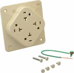 Hubbell Wiring Device-Kellems - 125 VAC, 20 Amp, 5-20R NEMA Configuration, Ivory, Specification Grade, Self Grounding Fourplex Receptacle - 1 Phase, 2 Poles, 3 Wire, Flush Mount, Impact Resistant - Best Tool & Supply