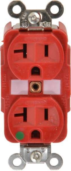 Hubbell Wiring Device-Kellems - 125 VAC, 20 Amp, 5-20R NEMA Configuration, Red, Hospital Grade, Self Grounding Duplex Receptacle - 1 Phase, 2 Poles, 3 Wire, Flush Mount, Tamper Resistant - Best Tool & Supply