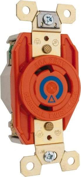 Hubbell Wiring Device-Kellems - 250 VAC, 30 Amp, 6-30R NEMA Configuration, Orange, Industrial Grade, Isolated Ground Single Receptacle - 1 Phase, 2 Poles, 3 Wire, Flush Mount - Best Tool & Supply