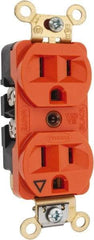 Hubbell Wiring Device-Kellems - 125 VAC, 15 Amp, 5-15R NEMA Configuration, Orange, Specification Grade, Isolated Ground Duplex Receptacle - 1 Phase, 2 Poles, 3 Wire, Flush Mount, Corrosion, Heat and Impact Resistant - Best Tool & Supply